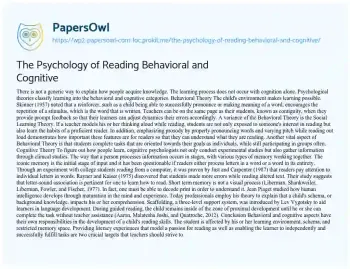 Essay on The Psychology of Reading Behavioral and Cognitive