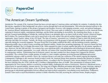 Essay on The American Dream Synthesis