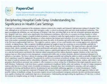 Essay on Deciphering Hospital Code Grey: Understanding its Significance in Health Care Settings