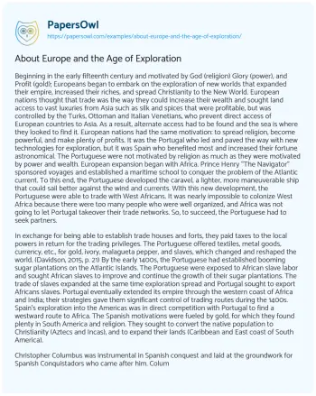 Essay on About Europe and the Age of Exploration