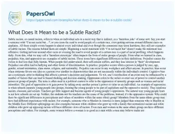 Essay on What does it Mean to be a Subtle Racist?