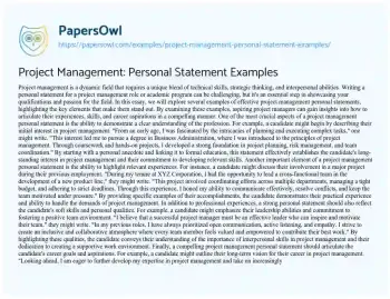 Essay on Project Management: Personal Statement Examples