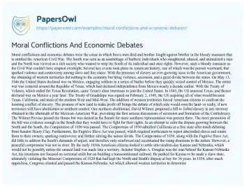 Essay on Moral Conflictions and Economic Debates