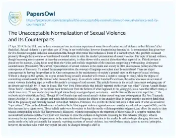 Essay on The Unacceptable Normalization of Sexual Violence and its Counterparts