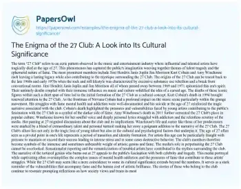 Essay on The Enigma of the 27 Club: a Look into its Cultural Significance