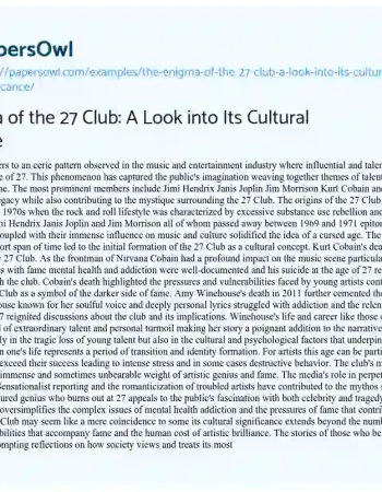 Essay on The Enigma of the 27 Club: a Look into its Cultural Significance