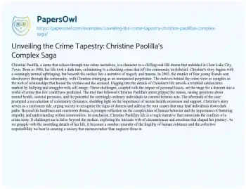 Essay on Unveiling the Crime Tapestry: Christine Paolilla’s Complex Saga