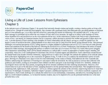 Essay on Living a Life of Love: Lessons from Ephesians Chapter 5