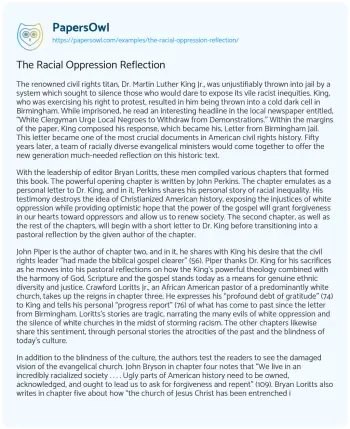 Essay on The Racial Oppression Reflection