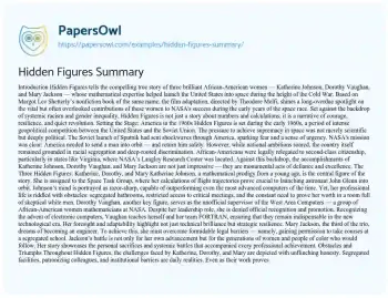 Essay on Hidden Figures Summary