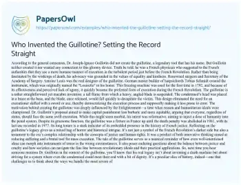 Essay on Who Invented the Guillotine? Setting the Record Straight