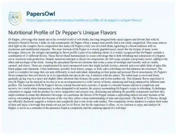 Essay on Nutritional Profile of Dr Pepper’s Unique Flavors