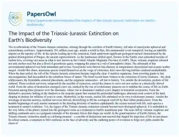 Essay on The Impact of the Triassic-Jurassic Extinction on Earth’s Biodiversity