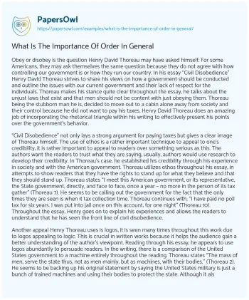 Essay on What is the Importance of Order in General