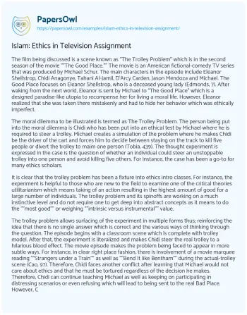 Essay on Islam: Ethics in Television Assignment