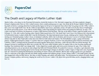 Essay on The Death and Legacy of Martin Luther: 1546