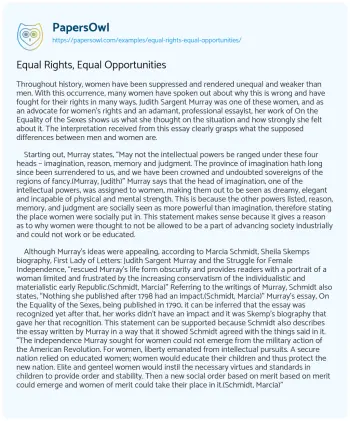 Essay on Equal Rights, Equal Opportunities