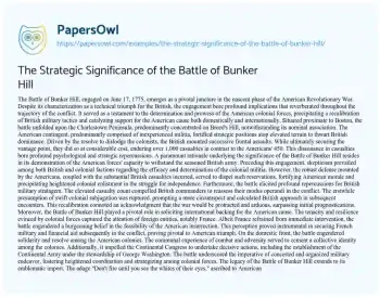 Essay on The Strategic Significance of the Battle of Bunker Hill