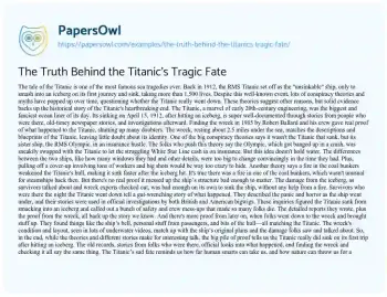 Essay on The Truth Behind the Titanic’s Tragic Fate