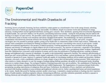 Essay on The Environmental and Health Drawbacks of Fracking