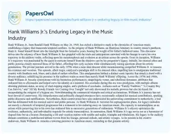 Essay on Hank Williams Jr.’s Enduring Legacy in the Music Industry