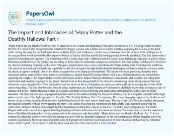 Essay on The Impact and Intricacies of “Harry Potter and the Deathly Hallows: Part 1