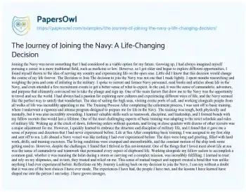 Essay on The Journey of Joining the Navy: A Life-Changing Decision
