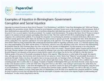 Essay on Examples of Injustice in Birmingham: Government Corruption and Social Injustice