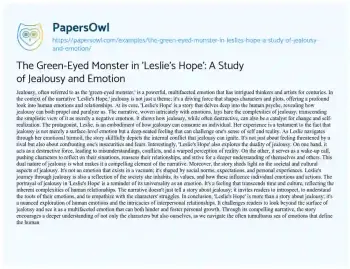 Essay on The Green-Eyed Monster in ‘Leslie’s Hope’: a Study of Jealousy and Emotion