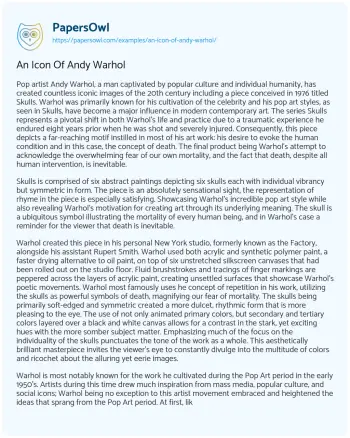 Essay on An Icon of Andy Warhol