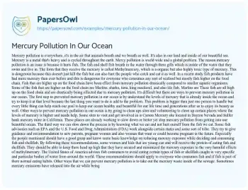 Essay on Mercury Pollution in our Ocean