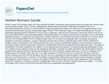 Essay on Herbert Normans Suicide