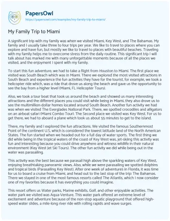 Essay on My Family Trip to Miami