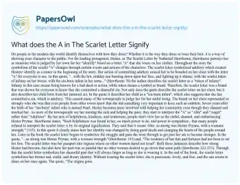 Essay on What does the a in the Scarlet Letter Signify