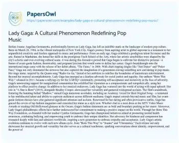 Essay on Lady Gaga: a Cultural Phenomenon Redefining Pop Music