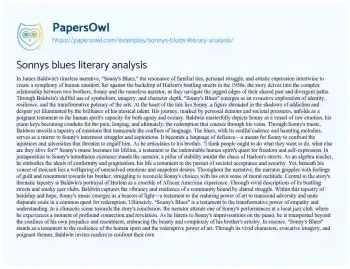 Essay on Sonnys Blues Literary Analysis