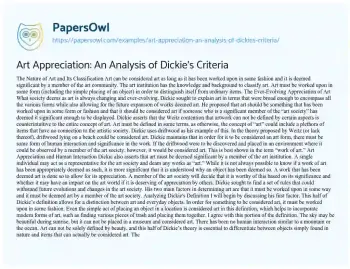 Essay on Art Appreciation: an Analysis of Dickie’s Criteria