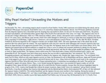 Essay on Why Pearl Harbor? Unraveling the Motives and Triggers