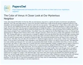 Essay on The Color of Venus: a Closer Look at our Mysterious Neighbor