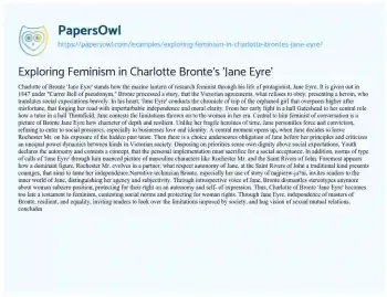 Essay on Exploring Feminism in Charlotte Bronte’s ‘Jane Eyre’