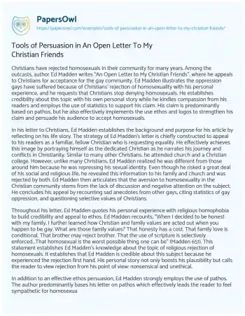 Essay on Tools of Persuasion in an Open Letter to my Christian Friends