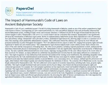 Essay on The Impact of Hammurabi’s Code of Laws on Ancient Babylonian Society