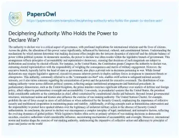 Essay on Deciphering Authority: who Holds the Power to Declare War?