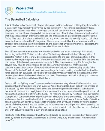 Essay on The Basketball Calculator