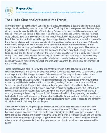 Essay on The Middle Class and Aristocrats into France