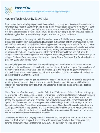 Essay on Modern Technology by Steve Jobs