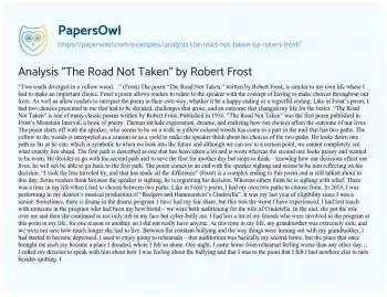 Essay on Analysis “The Road not Taken” by Robert Frost