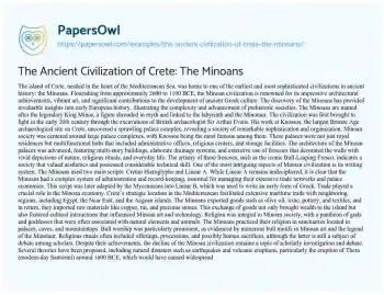 Essay on The Ancient Civilization of Crete: the Minoans