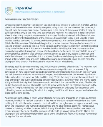 Essay on Feminism in Frankenstein