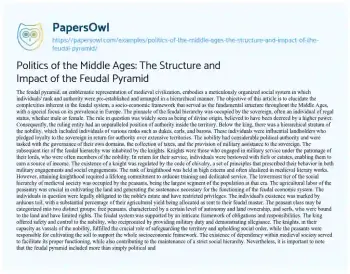 Essay on Politics of the Middle Ages: the Structure and Impact of the Feudal Pyramid